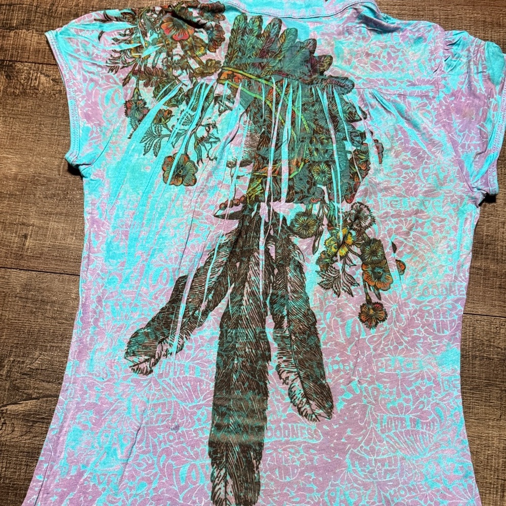 Floral Print Women's Top - Blue and Green - Picture 6 of 6